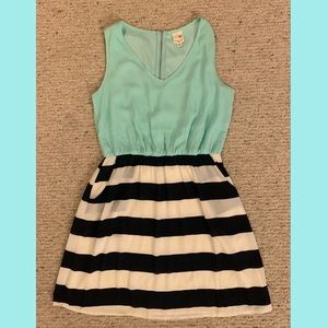 Pink Owl Mint and Navy & White Striped Dress